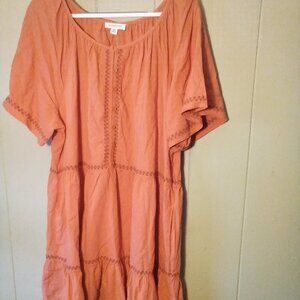 Beach Lunch Lounge Dress Women XL Short Sleeve Ruffle Crochet Trim Burnt Orange